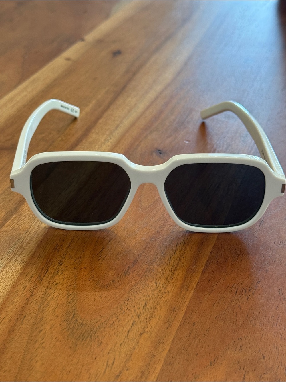 Yves Saint Laurent White Rectangular Frame Gray Lens Sunglasses White Acetate